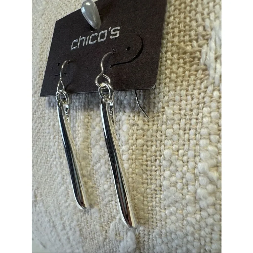 0052 Chico's Polished Silver‎ Long Bar Dangle Earrings